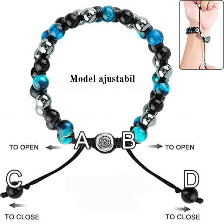 Bratara tripla protectie cu margele 8mm din 3 pietre semipretioase: Ochi de tigru albastru, Hematita si Obsidian [2]