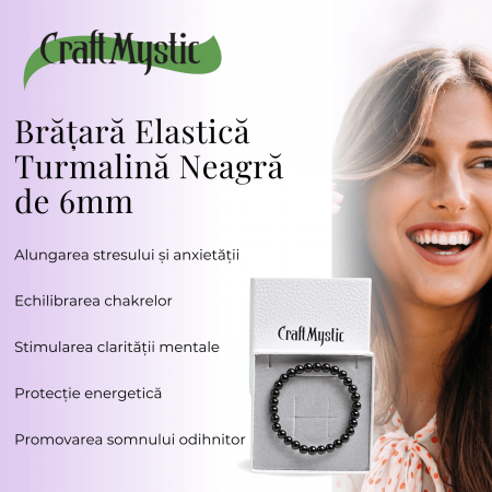 Bratara Elastica cu Margele de Turmalina Neagra de 6mm – Talisman Protector si Stilat [2]