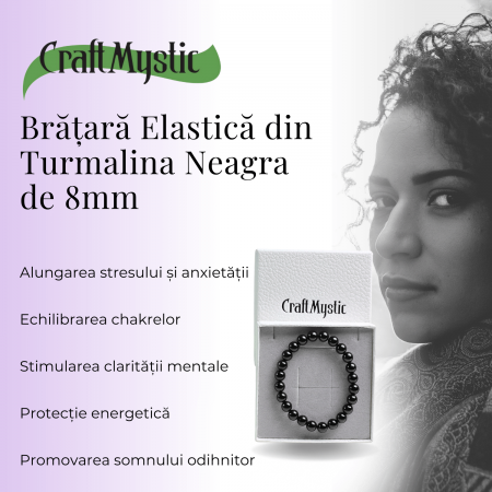 Bratara Elastica cu Margele de Turmalina Neagra de 8mm – Protectie si Echilibru [2]