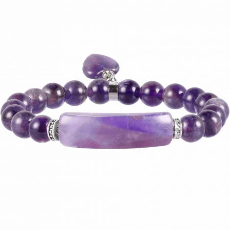 Bratara zen cu pietre semipretioase Ametist si pandantiv scluptat in forma de inima - bratara feng shui pentru meditatie, liniste, echilibru [3]