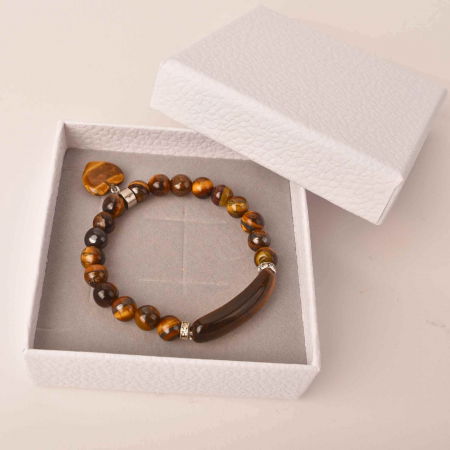 Bratara cu pietre semipretioase margele 8mm ochi de tigru si inima: Vindecare, echilibru si dragoste pentru tine si cei dragi [1]