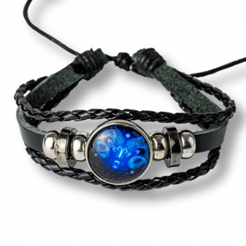 Fecioara - Bratara Zodiacala ajustabila din Piele Sintetica cu Cabochon Rotund – Simbol Astrologic Personalizat pentru Energie si Identitate Astrala