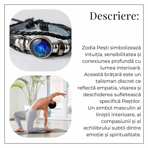 Bratara Zodiacala ajustabila din Piele Sintetica cu Cabochon Rotund – Simbol Astrologic Personalizat pentru Energie si Identitate Astrala [17]