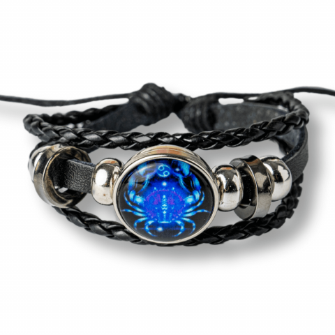 Bratara Zodiacala ajustabila din Piele Sintetica cu Cabochon Rotund – Simbol Astrologic Personalizat pentru Energie si Identitate Astrala [69]