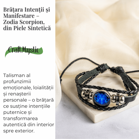 Bratara Zodiacala ajustabila din Piele Sintetica cu Cabochon Rotund – Simbol Astrologic Personalizat pentru Energie si Identitate Astrala [44]