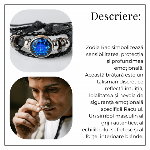 Bratara Zodiacala ajustabila din Piele Sintetica cu Cabochon Rotund – Simbol Astrologic Personalizat pentru Energie si Identitate Astrala [73]
