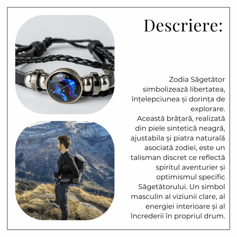 Bratara Zodiacala ajustabila din Piele Sintetica cu Cabochon Rotund – Simbol Astrologic Personalizat pentru Energie si Identitate Astrala [38]