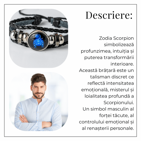 Bratara Zodiacala ajustabila din Piele Sintetica cu Cabochon Rotund – Simbol Astrologic Personalizat pentru Energie si Identitate Astrala [45]