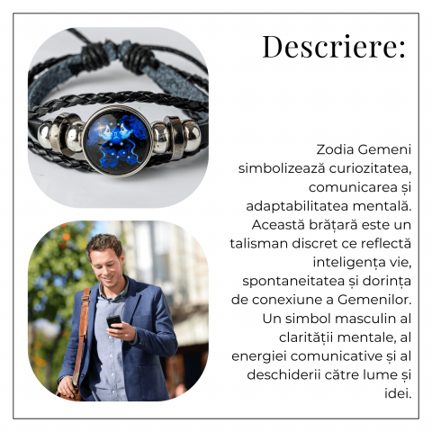 Bratara Zodiacala ajustabila din Piele Sintetica cu Cabochon Rotund – Simbol Astrologic Personalizat pentru Energie si Identitate Astrala [80]