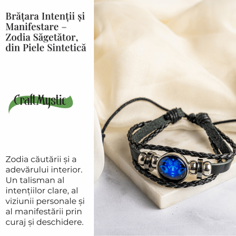 Bratara Zodiacala ajustabila din Piele Sintetica cu Cabochon Rotund – Simbol Astrologic Personalizat pentru Energie si Identitate Astrala [37]