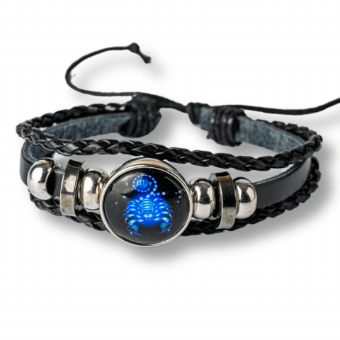 Bratara Zodiacala ajustabila din Piele Sintetica cu Cabochon Rotund – Simbol Astrologic Personalizat pentru Energie si Identitate Astrala [41]