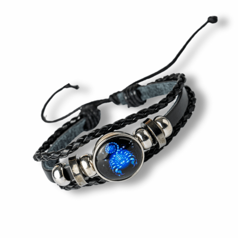 Bratara Zodiacala ajustabila din Piele Sintetica cu Cabochon Rotund – Simbol Astrologic Personalizat pentru Energie si Identitate Astrala [42]