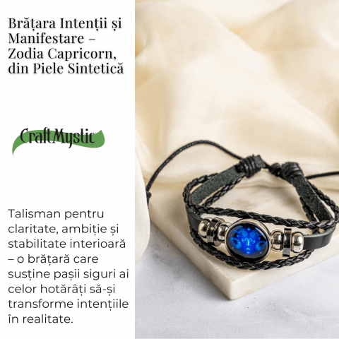 Bratara Zodiacala ajustabila din Piele Sintetica cu Cabochon Rotund – Simbol Astrologic Personalizat pentru Energie si Identitate Astrala [30]