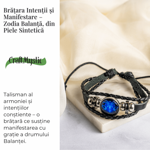 Bratara Zodiacala ajustabila din Piele Sintetica cu Cabochon Rotund – Simbol Astrologic Personalizat pentru Energie si Identitate Astrala [51]
