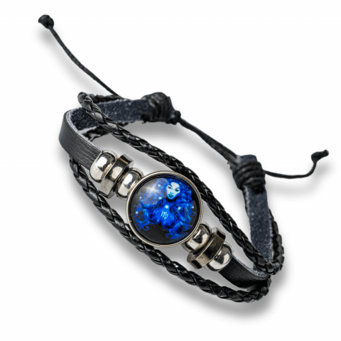 Bratara Zodiacala ajustabila din Piele Sintetica cu Cabochon Rotund – Simbol Astrologic Personalizat pentru Energie si Identitate Astrala [56]