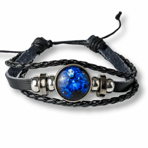 Bratara Zodiacala ajustabila din Piele Sintetica cu Cabochon Rotund – Simbol Astrologic Personalizat pentru Energie si Identitate Astrala [55]