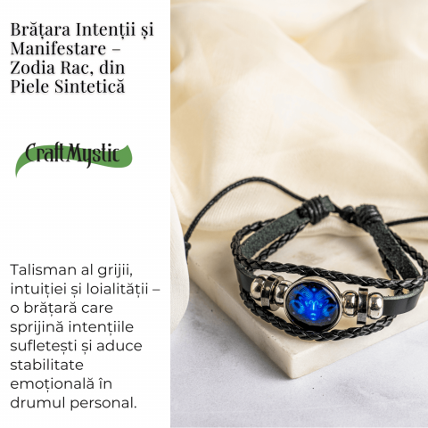 Bratara Zodiacala ajustabila din Piele Sintetica cu Cabochon Rotund – Simbol Astrologic Personalizat pentru Energie si Identitate Astrala [72]