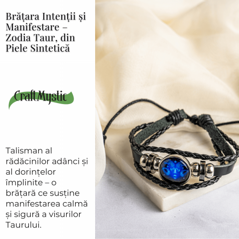 Bratara Zodiacala ajustabila din Piele Sintetica cu Cabochon Rotund – Simbol Astrologic Personalizat pentru Energie si Identitate Astrala [86]