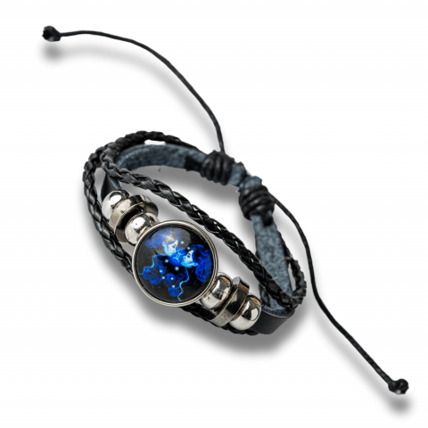 Bratara Zodiacala ajustabila din Piele Sintetica cu Cabochon Rotund – Simbol Astrologic Personalizat pentru Energie si Identitate Astrala [77]