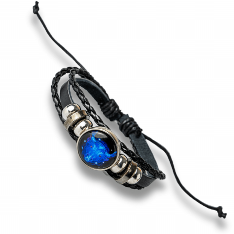 Bratara Zodiacala ajustabila din Piele Sintetica cu Cabochon Rotund – Simbol Astrologic Personalizat pentru Energie si Identitate Astrala [84]