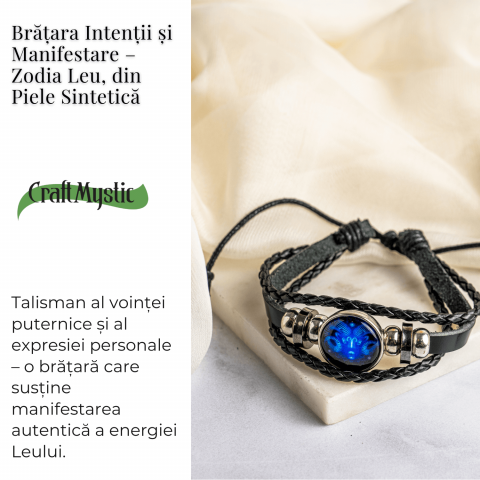 Bratara Zodiacala ajustabila din Piele Sintetica cu Cabochon Rotund – Simbol Astrologic Personalizat pentru Energie si Identitate Astrala [65]