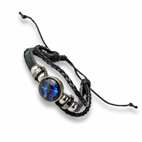 Bratara Zodiacala ajustabila din Piele Sintetica cu Cabochon Rotund – Simbol Astrologic Personalizat pentru Energie si Identitate Astrala [35]