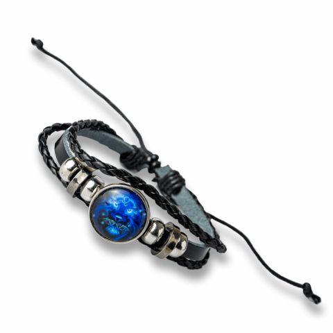 Bratara Zodiacala ajustabila din Piele Sintetica cu Cabochon Rotund – Simbol Astrologic Personalizat pentru Energie si Identitate Astrala [63]