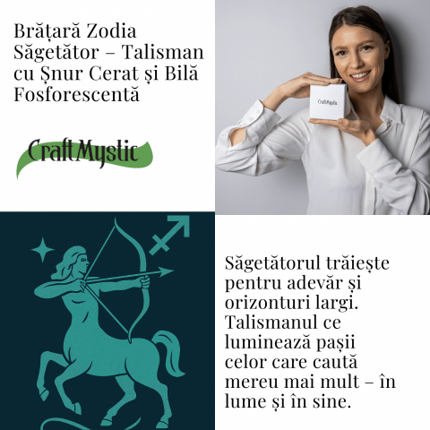 Bratara Zodiacala Ajustabila din Sfoara Cerata si Piele Sintetica – Cabochon Rotund cu Semn Zodiacal si Bila Fosforescenta [3]