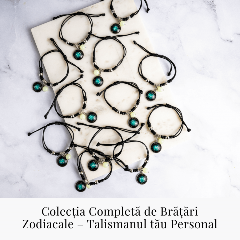 Bratara Zodiacala Ajustabila din Sfoara Cerata si Piele Sintetica – Cabochon Rotund cu Semn Zodiacal si Bila Fosforescenta [8]