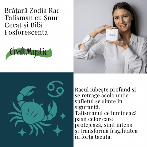 Bratara Zodiacala Ajustabila din Sfoara Cerata si Piele Sintetica – Cabochon Rotund cu Semn Zodiacal si Bila Fosforescenta [3]