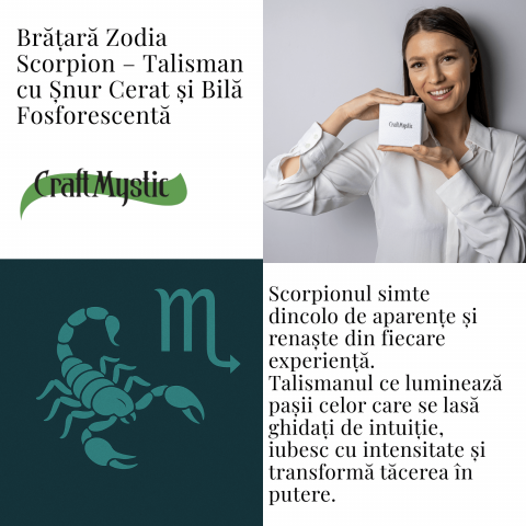 Bratara Zodiacala Ajustabila din Sfoara Cerata si Piele Sintetica – Cabochon Rotund cu Semn Zodiacal si Bila Fosforescenta [3]