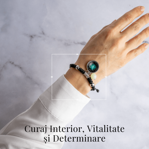 Bratara Zodiacala Ajustabila din Sfoara Cerata si Piele Sintetica – Cabochon Rotund cu Semn Zodiacal si Bila Fosforescenta [1]