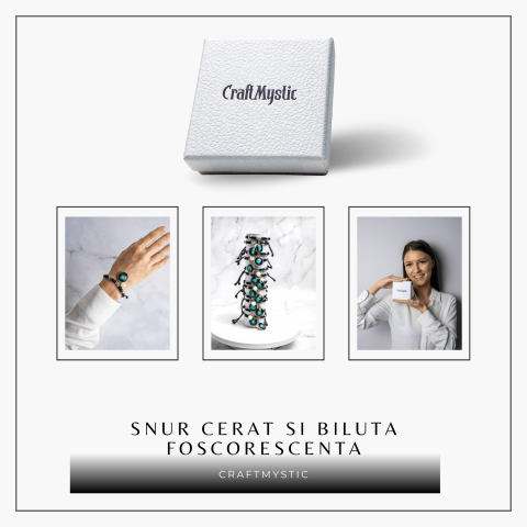 Bratara Zodiacala Ajustabila din Sfoara Cerata si Piele Sintetica – Cabochon Rotund cu Semn Zodiacal si Bila Fosforescenta [6]