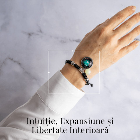 Bratara Zodiacala Ajustabila din Sfoara Cerata si Piele Sintetica – Cabochon Rotund cu Semn Zodiacal si Bila Fosforescenta [1]