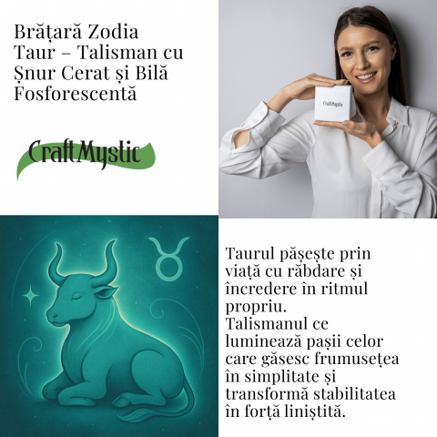 Bratara Zodiacala Ajustabila din Sfoara Cerata si Piele Sintetica – Cabochon Rotund cu Semn Zodiacal si Bila Fosforescenta [3]