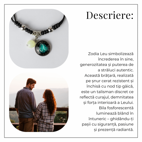 Bratara Zodiacala Ajustabila din Sfoara Cerata si Piele Sintetica – Cabochon Rotund cu Semn Zodiacal si Bila Fosforescenta [4]
