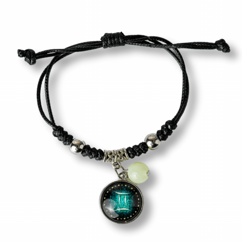 Bratara Zodiacala Ajustabila din Sfoara Cerata si Piele Sintetica – Cabochon Rotund cu Semn Zodiacal si Bila Fosforescenta [0]