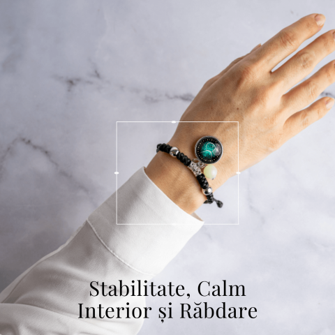 Bratara Zodiacala Ajustabila din Sfoara Cerata si Piele Sintetica – Cabochon Rotund cu Semn Zodiacal si Bila Fosforescenta [1]