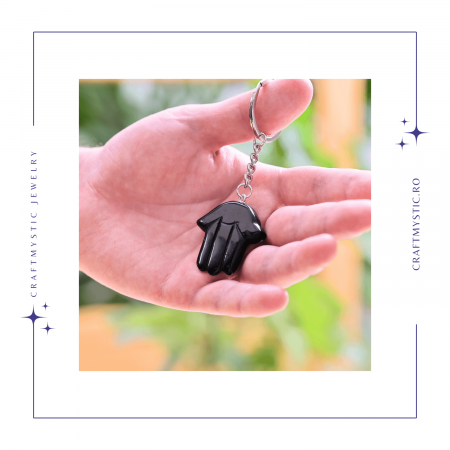 Breloc cu Mana Fatimei din Ochi de Tigru - Protectie, Noroc si Energie Pozitiva [15]