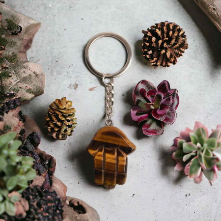 Breloc cu Mana Fatimei din Ochi de Tigru - Protectie, Noroc si Energie Pozitiva [4]