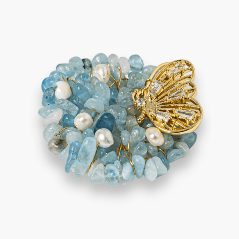 Brosa Fluture din Aliaj si Pietre Naturale de Acvamarin - Simbol al Linistii si Claritatii [7]