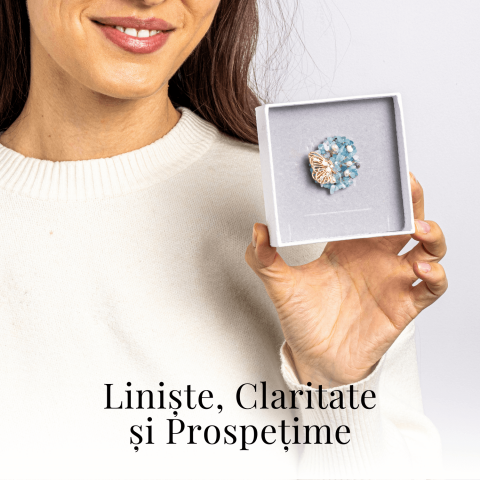 Brosa Fluture din Aliaj si Pietre Naturale de Acvamarin - Simbol al Linistii si Claritatii [1]