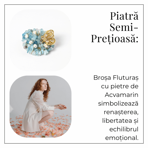 Brosa Fluture din Aliaj si Pietre Naturale de Acvamarin - Simbol al Linistii si Claritatii [4]