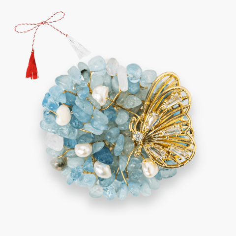 Brosa Fluture din Aliaj si Pietre Naturale de Acvamarin - Simbol al Linistii si Claritatii [0]