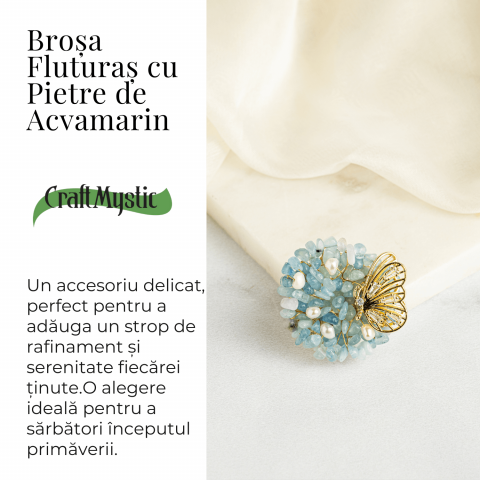Brosa Fluture din Aliaj si Pietre Naturale de Acvamarin - Simbol al Linistii si Claritatii [5]