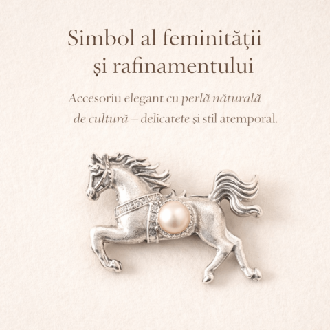 Brosa Cal cu Perla Naturala – Martisor Elegant si Cadou Rafinat [3]