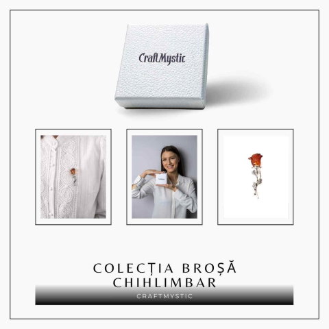 Brosa din Argint 925 cu Chihlimbar Natural – Trandafir al Luminii Calde [8]