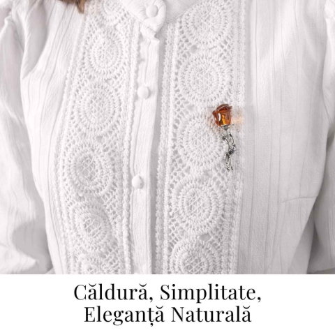 Brosa din Argint 925 cu Chihlimbar Natural – Trandafir al Luminii Calde [2]