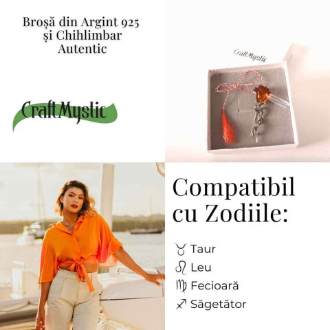 Brosa din Argint 925 cu Chihlimbar Natural – Trandafir al Luminii Calde [5]