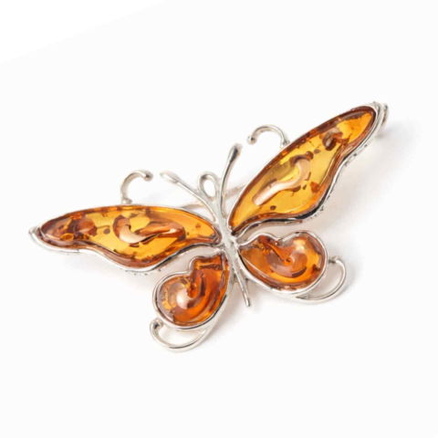Brose pietre semipretioase - Brosa fluture chihlimbar si argint 925 — detaliu rafinat pentru o prezenta calma